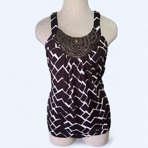 INC International Concepts Black and White Geometric Tank Top